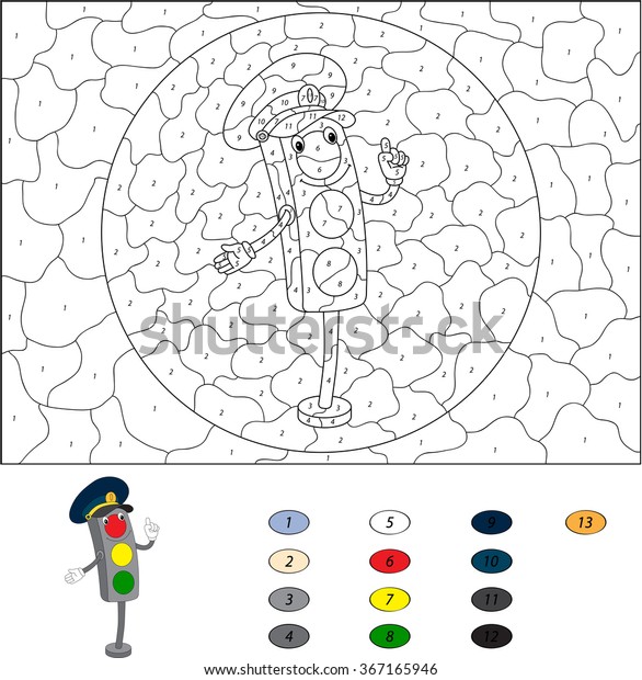 Color by\
number educational game for kids. Cartoon traffic light.\
illustration for schoolchild and\
preschool