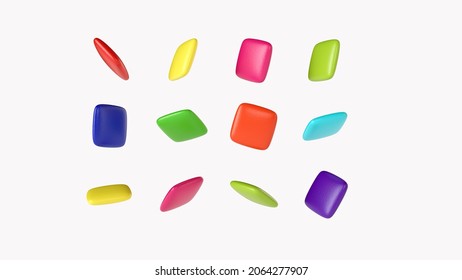 Color Candy Square Shape Colorful Chocolate Candy Pills Isolated On White Background. Top View
3d Illustration