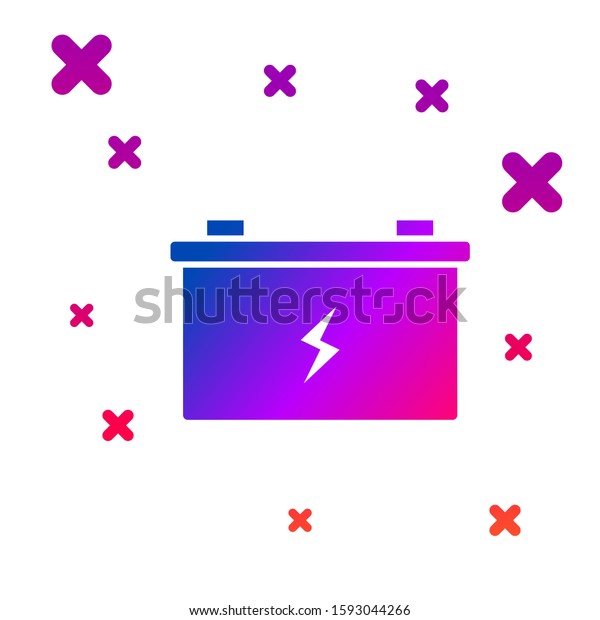Color Car battery icon isolated on white\
background. Accumulator battery energy power and electricity\
accumulator battery. Gradient random dynamic shapes.\
