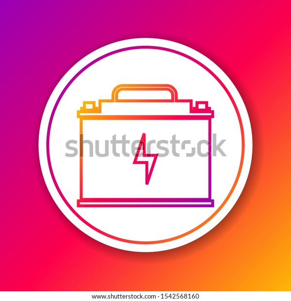 Color Car battery line\
icon isolated on color background. Accumulator battery energy power\
and electricity accumulator battery. Lightning bolt symbol. Circle\
white button