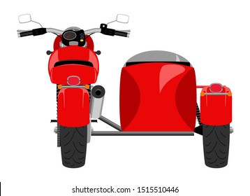 Color Classic Caferacer Motorcycle With Side Car Back View Graffiti Style Isolated On White Illustration