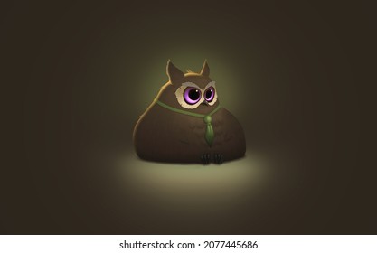 Color digital illustration an adult busy owl sitting dark brown background  Bitmap image  An Illustration for design  movie  advertisement  book  avatar 