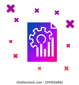 Color Document with graph chart icon isolated on white background. Report text file icon. Accounting sign. Audit, analysis, planning. Gradient random dynamic shapes. 