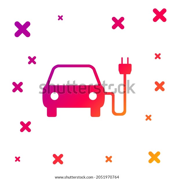 Color\
Electric car and electrical cable plug charging icon isolated on\
white background. Electric car charging sign. Renewable eco\
technologies. Gradient random dynamic\
shapes