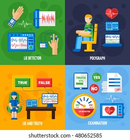 Color Flat Composition Depicting Method Of Recognizing Truth Or Lie By Polygraph Examination And Tests  Illustration