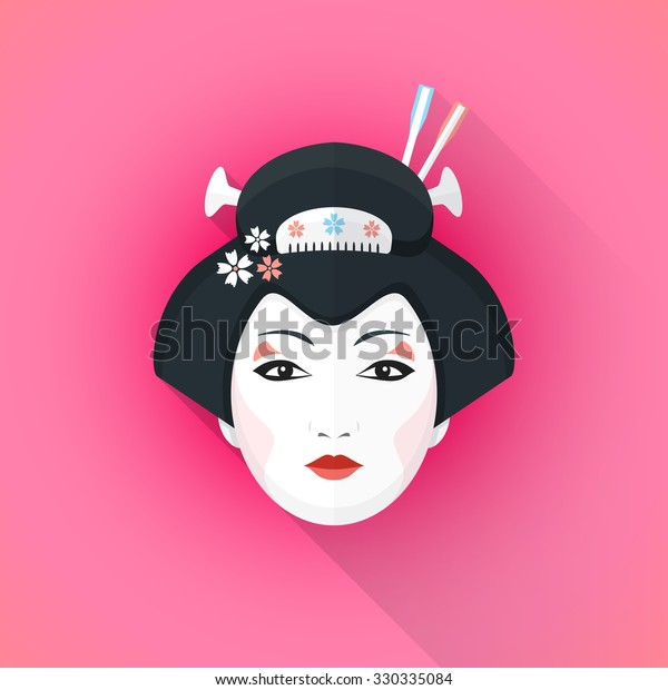 Color Flat Design Attractive Japanese Geisha Stock Illustration