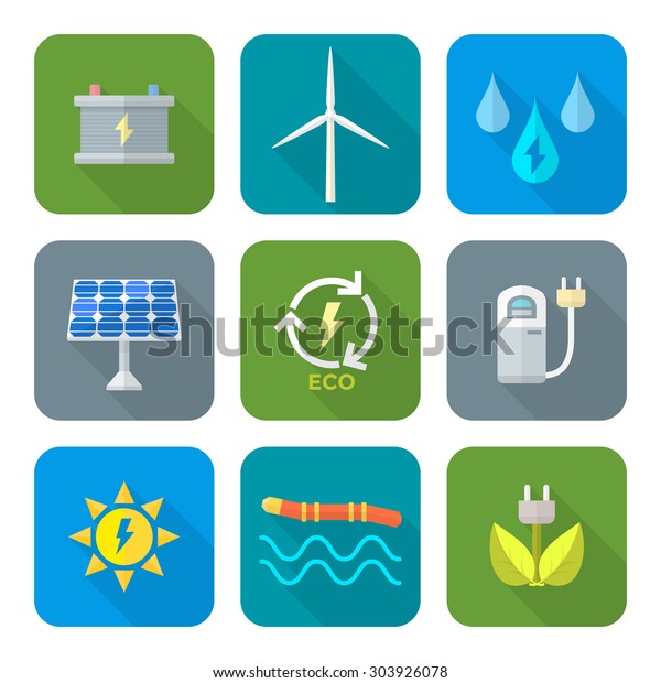 color flat design recycle ecology energy icons set\
long shadow