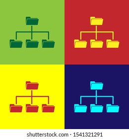 Color Folder Tree Icon Isolated On Color Backgrounds. Computer Network File Folder Organization Structure Flowchart. Flat Design