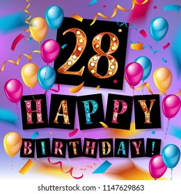 color full 28 th birthday celebration greeting card design, birthday party poster background with balloon, gift box and confetti. twenty eight anniversary celebrations. Raster copy - Powered by Shutterstock