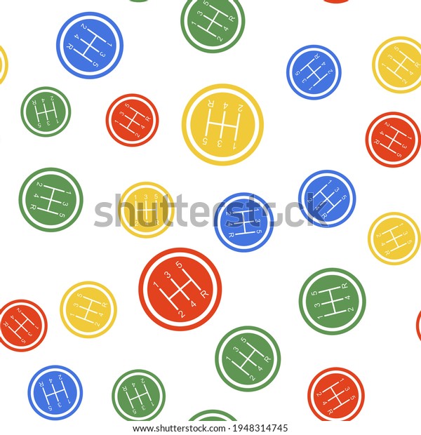 Color Gear shifter icon isolated\
seamless pattern on white background. Transmission\
icon.