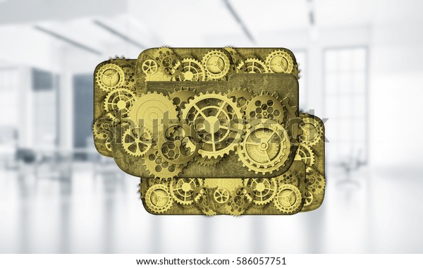 Color gears and cogwheels mechanism or
engine on white office background. 3d
rendering