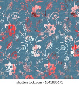 Seamless Floral Print Pattern Cyan Background Stock Vector (Royalty ...