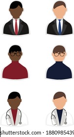 Color Illustration With 6 Icons Of Men With Different Races And Same Jobs.