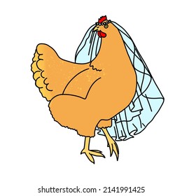 Color Illustration Chicken Bride. Wedding Humor