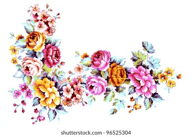 Color illustration of flowers in watercolor paintings