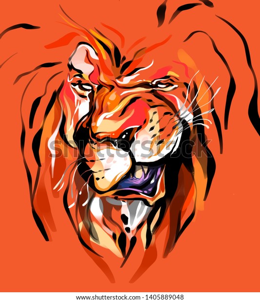 Color Illustration Lion Head Pop Art Stock Illustration 1405889048