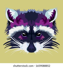 Color Illustration Of A Raccoon On A Yallow Background.