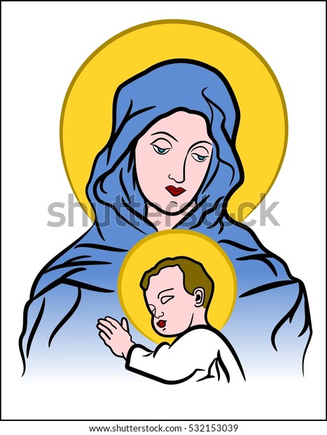 Color Illustration Virgin Mary Baby Jesus Stock Illustration 532153039 