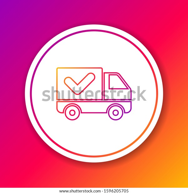 Color line Delivery\
truck with check mark icon isolated on color background. Circle\
white button. 