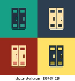 Color Locker Or Changing Room For Football, Basketball Team Or Workers Icon Isolated On Color Background. Vintage Style Drawing. 