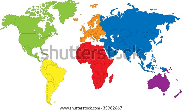 Color Map Showing Various Continents Stock Illustration 35982667