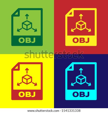 Color OBJ file document icon. Download obj button icon isolated on color backgrounds. OBJ file symbol