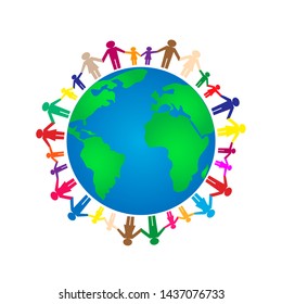 color paper people around earth isolated on a white background square  illustration