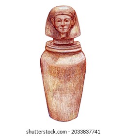 Color Pencils Sketch Of Egyptian  Tradition Canopic Jar Of Mummification