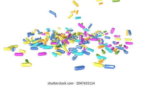 Color Pills Falls On White Surface Medical Pharmacy Intro 3d Render