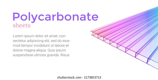 Color polycarbonate sheet banner mockup. Cellular polycarbonate. 3D rendering