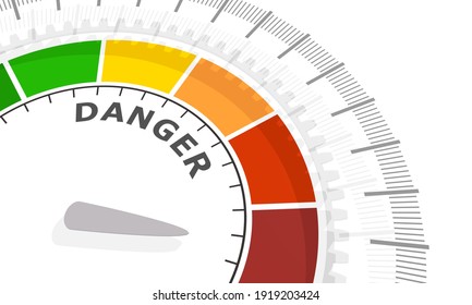 Color Scale With Arrow From Red To Green. The Measuring Device Icon. Danger Level Indicator. Colorful Infographic Gauge Element. 3D Rendering.