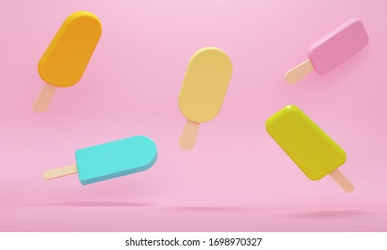 Color shiny levitating ice cream. Abstract background. 3d rendering