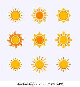 color sun icon,sign,pictogram,symbol set isolated on a white background flat syle