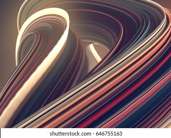 Colored Abstract Twisted Shape. Computer Generated Geometric Illustration. 3D Rendering