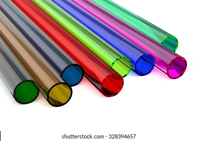 Colored Acrylic Plastic Tubes Isolated On White Background