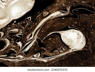 Colored Bleached Dyed Wallpaper Ebru. Black Fluid Paint. Liquid Vintage Design Watercolour Paint Mixed Flow. Orange. Textured Retro Background Marble - Powered by Shutterstock