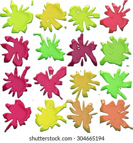 Colored blots on a white background.
