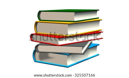 colored books Stack on white background