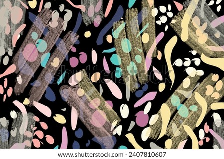 colored brush strokes with colorful tiny shapes on black background
