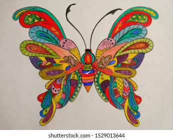 Butterfly Zentangle Styled Clean Lines Coloring Stock Vector (Royalty ...