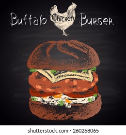  Colored Chalk Painted Buffalo Chicken Burger Menu.