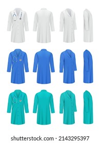 Colored Doctor Coats. Professional Fashioned Uniform For Medical Specialists Workwear Jacket Nurse Decent Illustrations