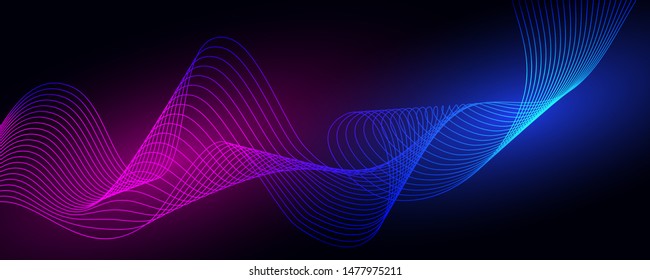 Colored Dynamic Waves On Dark Backgroundgeometric Stock Illustration ...