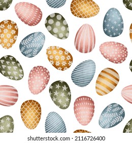 Colored easter eggs seamless pattern for Easter holidays on white background.