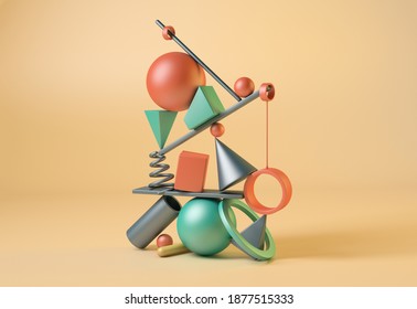 Colored Geometric Shapes. Balance Concept. 3d Illustration