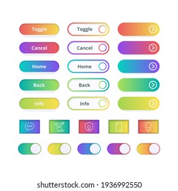 Colored gradient buttons. Game or website ui templates action app buttons with stroke colorful symbols