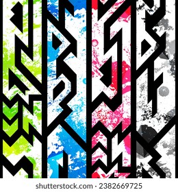 Colored grunge geometric seamless pattern.