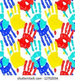 colored handprints - unity concept  - seamless background