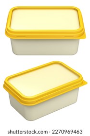 Colored margarine box mockup with empty surface isolated on white background - 3D illustration