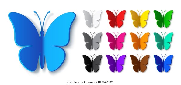 Colored Monarch Butterfly Silhouette With Shadow. Modern 3d Graphic Illustration. Modern Concept Is Perfect For Sticker, Icon, Wedding Greeting Card, Eco Natural Banner Design And Certificate